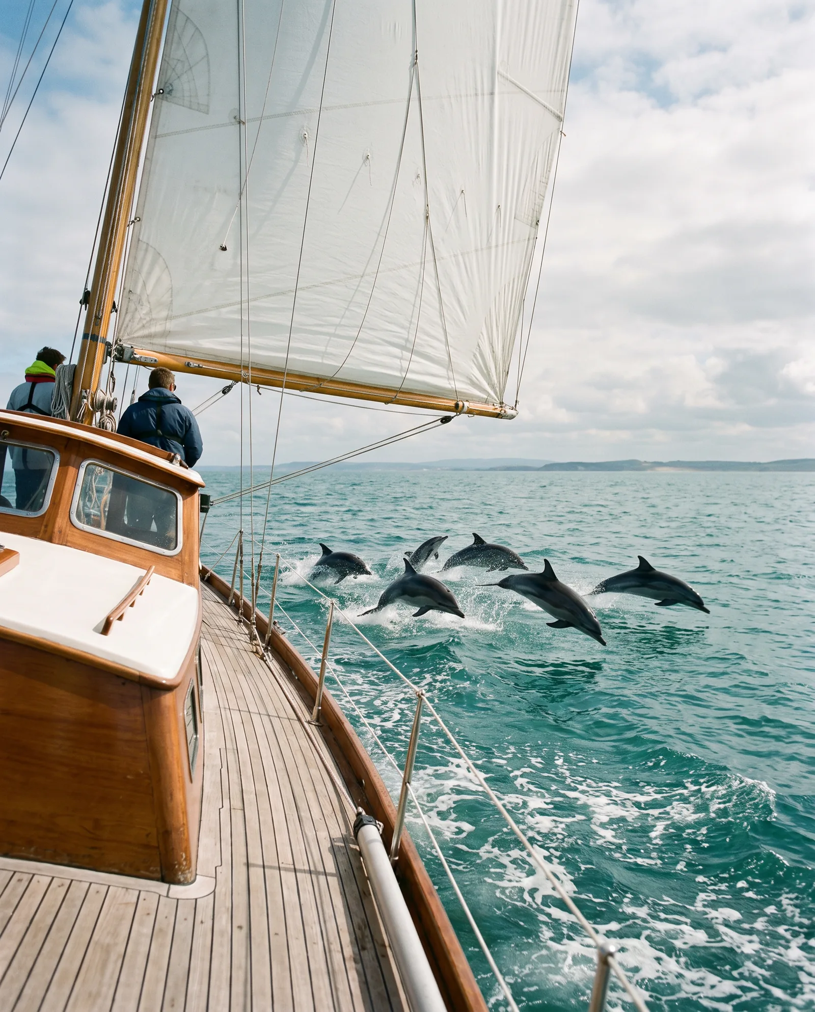 Voilier au large d'Agadir avec des dauphins